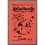 Crystal Palace Football Programme: Home programme against Cardiff City 1934.