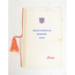1966 World Cup; Anglo American Sporting Club menu, for a Boxing-Dinner Evening, London Hilton,
