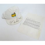 A Masters golf cap, autographed by Arnold Palmer, Jack Nicklaus and Gary Player,