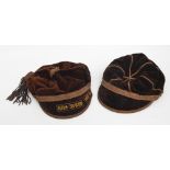 Two velvet 1930s Wednesday League Football caps, one with a tassel.