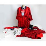 England football shirts; seven different vintage England shirts, a Manchester United No.