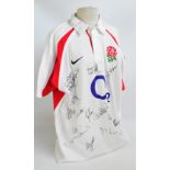 A multi-signed England Rugby Union shirt.