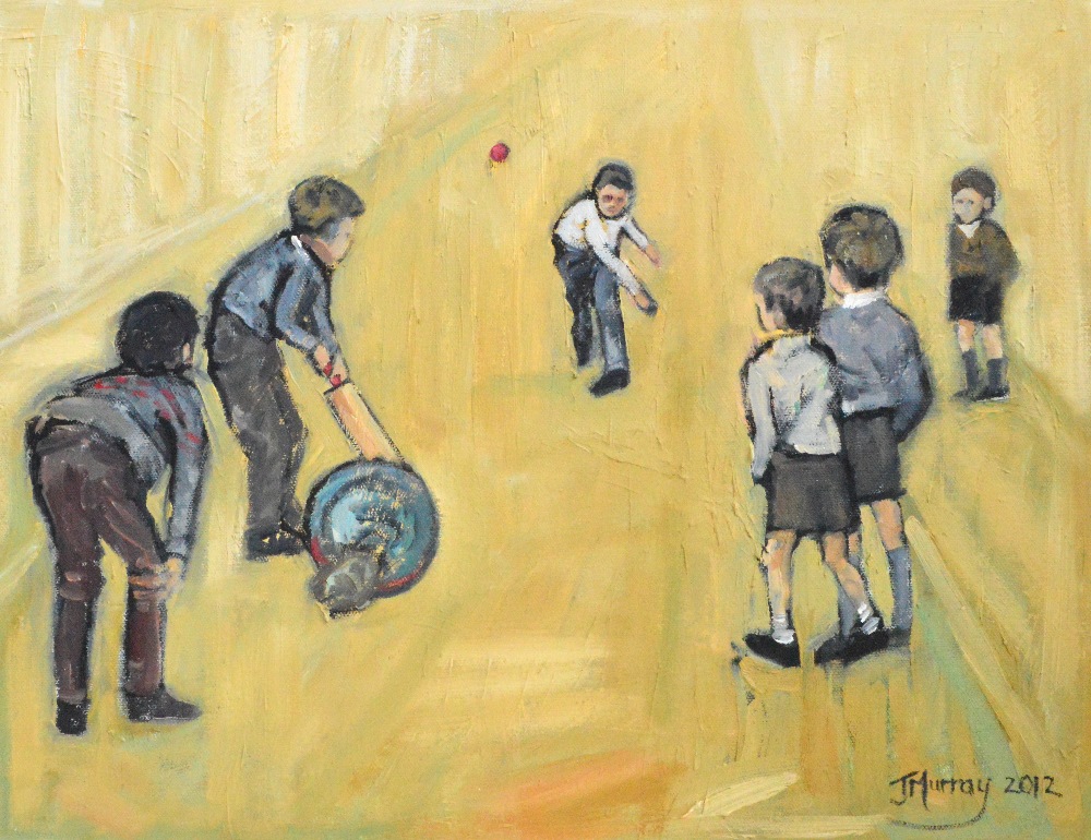 J. MURRAY; oil on canvas, children playing cricket, signed and dated 2012, 36 x 45. - Image 2 of 2