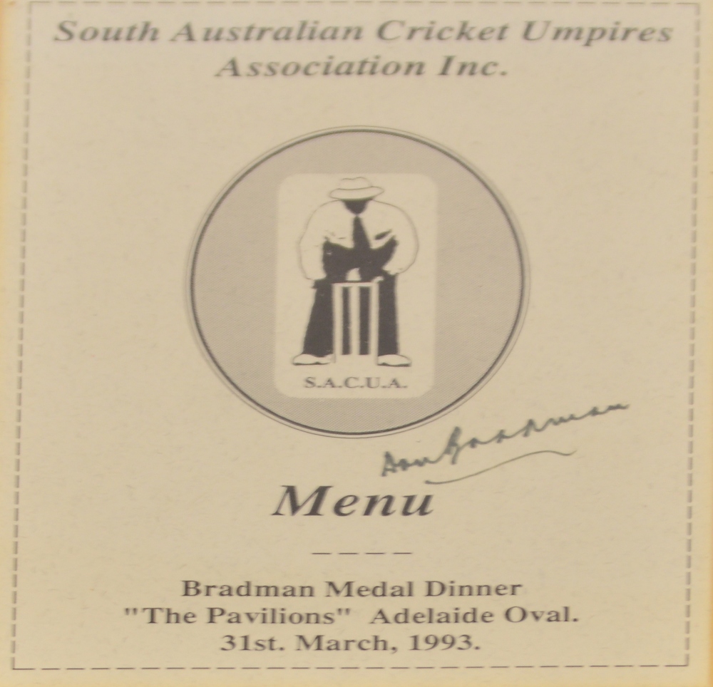 A South Australian Cricket Umpire's Association Incorporated menu for Bradman Medal Dinner in "The - Image 4 of 5