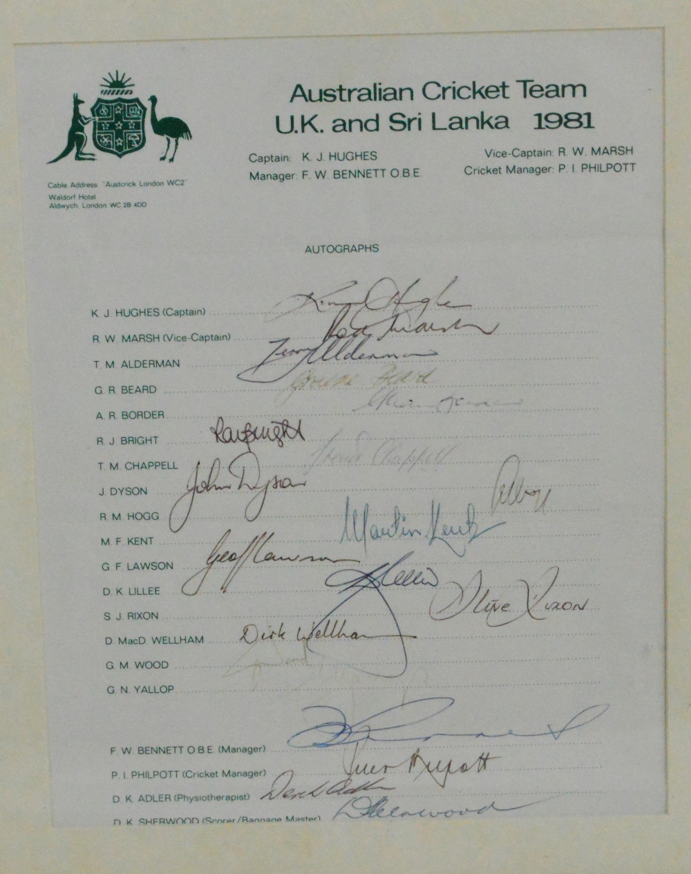 A named Australian Cricket Team autograph sheet, to UK and Sri Lanka 1981, - Image 2 of 2