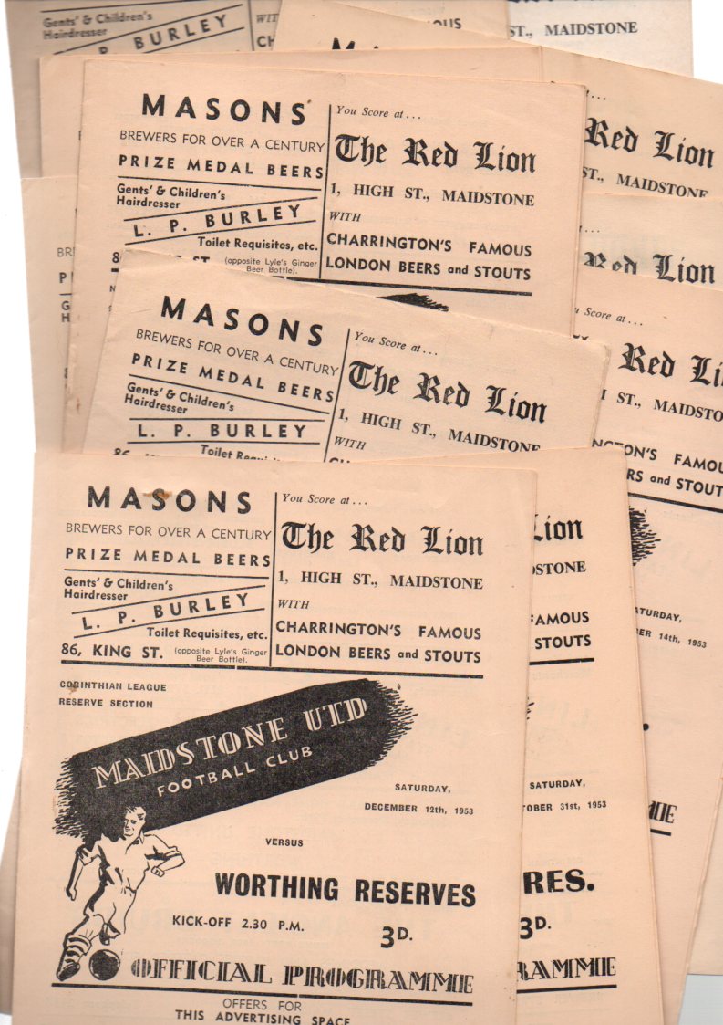 Maidstone Football Programmes: Home programmes 1953 and 1954 (12).