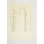 1966 World Cup; an original list of names of attendees for the World Cup Banquet,