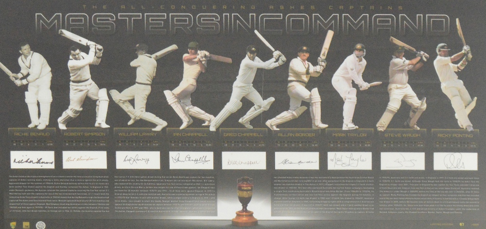 A signed Australian cricket captains' montage inscribed "The All Conquering Ashes Captains Masters