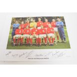 An England 1966 World Cup Winners photo print of the team line-up, signed by Stiles, Hunt, Banks,