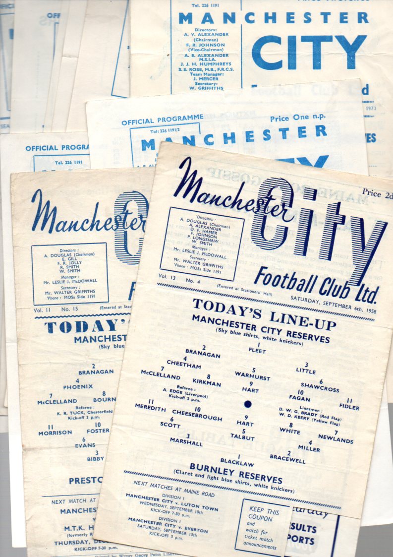 Manchester City Football Programmes: Reserve home programmes 1950s to 1990s, quantity.