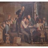K BERENDT; an oil on canvas of children in a Victorian schoolroom with school master, 55 x 83cm,