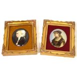 After FRIDERICH AUGUST VAN KAULBACH (1850-1920); a pair of miniature portraits on ceramic,