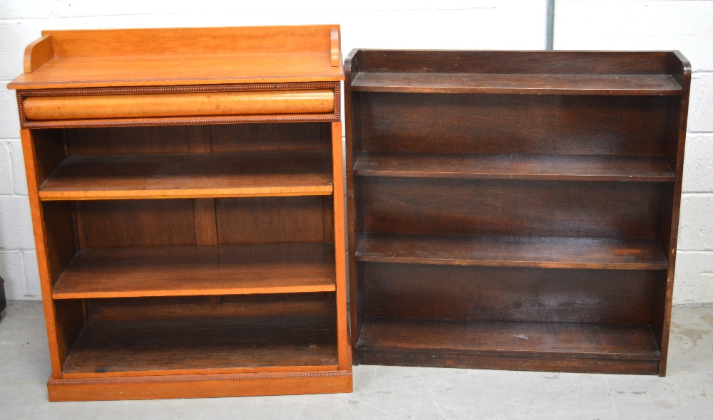 A 20th century bird's eye maple three shelf bookcase,