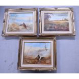 TOVEY; a series of three oil on canvas depicting pheasants in various landscapes, all 24 x 29cm,