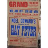 A theatre poster for the 'Grand Theatre' Llandudno featuring Noel Coward's famous play 'Hay Fever',