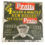 A Pratts "Four Miles A Minute!" garage pump brand plate, width 28.5cm.