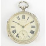 A late 19th century hallmarked silver cased open face key wind pocket watch,