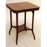 An Edwardian rosewood square occasional table with boxwood inlay, with canted corners,