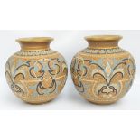 A pair of large Doulton Lambeth Silicon "Mosaic Ware" vases of globular form,