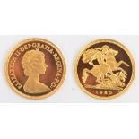 An Elizabeth II proof half sovereign, 1980, boxed.