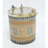 A Doulton Lambeth Silicon "Mosaic Ware" biscuit barrel with silver plated lid,