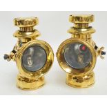 A pair of early brass car Lucas "King of the Road" paraffin oil lamps, numbered F145 and F146,