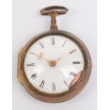 An 18th/19th century gold plated pair cased open face key wind pocket watch,