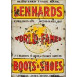 An early 20th century red, yellow and black enamel sign for Lennards World-Famed Boots And Shoes,