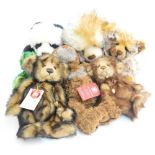 A group of seven "Charlie Bears" teddy bears including a panda,