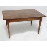 A late 19th/early 20th century oak and elm plank top refectory table with cleated ends and square