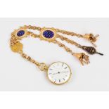 PATEK PHILIPPE; an 18ct yellow gold blue enamel and diamond set pocket watch with chatelaine chain,