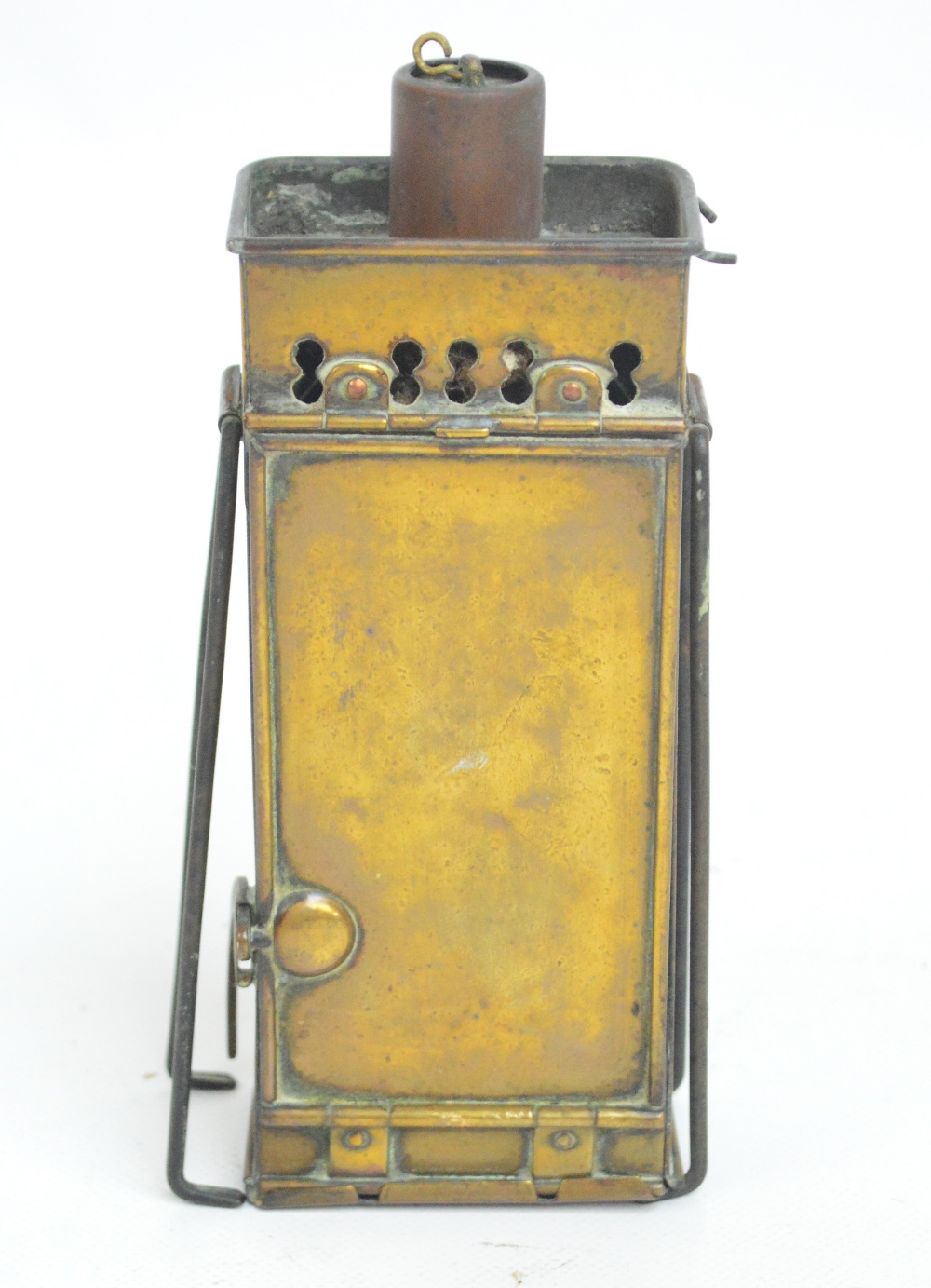 A late 19th/early 20th century brass carriage travelling lamp of rectangular form with adjustable