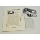 A signed Joe Siffert promotional display comprising a black and white photograph with biography,