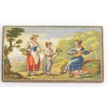 A 19th century leather cased rectangular micromosaic plaque detailed with three figures in a