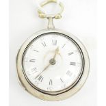 A George III hallmarked silver pair cased open face key wind pocket watch,