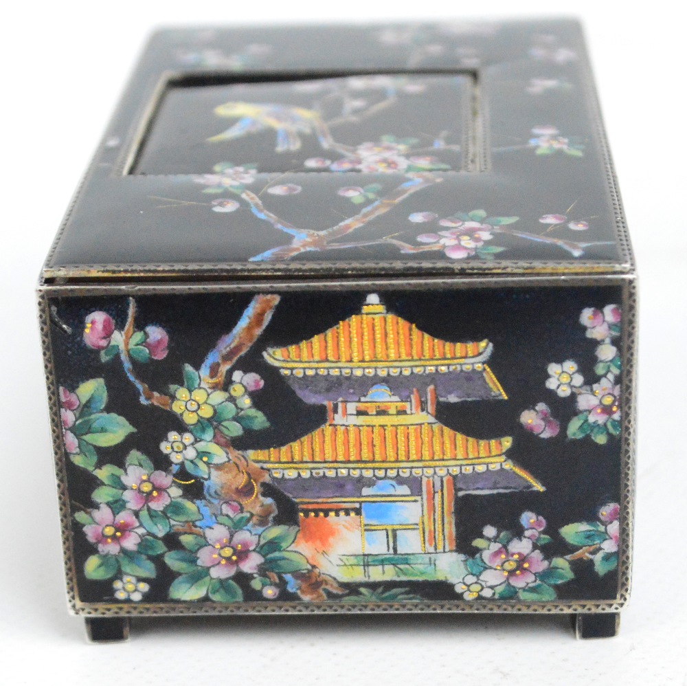 A late 19th century leather cased silver and enamel decorated singing musical bird box, - Image 3 of 4