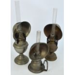 Two nickel plated reading/lace maker's oil lamps with reflectors,