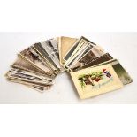 POSTCARDS; in two shoe boxes with UK view early to modern, WWI military including silk etc.