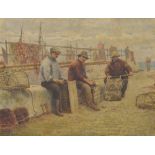 JOHN WILLIAM SCHOFIELD (1865-1944); oil on canvas, three fishermen, signed lower left, 49 x 64cm,