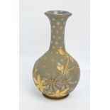 A Doulton Lambeth Silicon Slater's Patent "Chiné Ware" vase gilt heightened on a green ground and