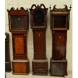 Three early 19th century oak longcase clock cases, for restoration.