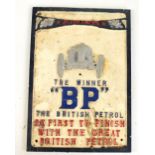A cast metal rectangular BP "The Winner" advertising sign, part repainted, height 32cm, width 23cm.