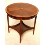 A reproduction mahogany rosewood crossbanded and string inlaid two tier occasional table with