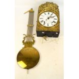 A late 19th century French vineyard style clock with embossed brass surround,