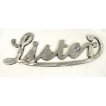 A cast alloy Lister advertising scroll sign, length 55cm.