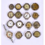 A collection of sixteen various early 20th century wristwatches in various states of repair.