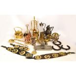 A quantity of predominantly brassware including a kettle,