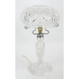 A clear cut glass mushroom lamp, diameter 25cm, height 45cm.