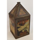 A rare 1920s five gallon "The New Gamage Aero Deluxe Motor Oil" pyramid topped can,
