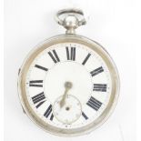 A late 19th century hallmarked silver cased open face key wind pocket watch,